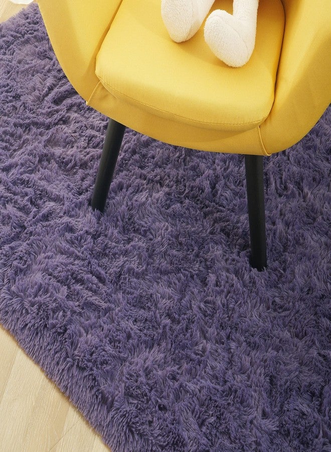 Foxmas Soft Fluffy Area Rugs for Bedroom Kids Room Plush Shaggy Nursery Rug Furry Throw Carpets for Boys Girls, College Dorm Fuzzy Rugs Living Room Home Decorate Rug, 3ft x 5ft, Grey Purple - Image 4